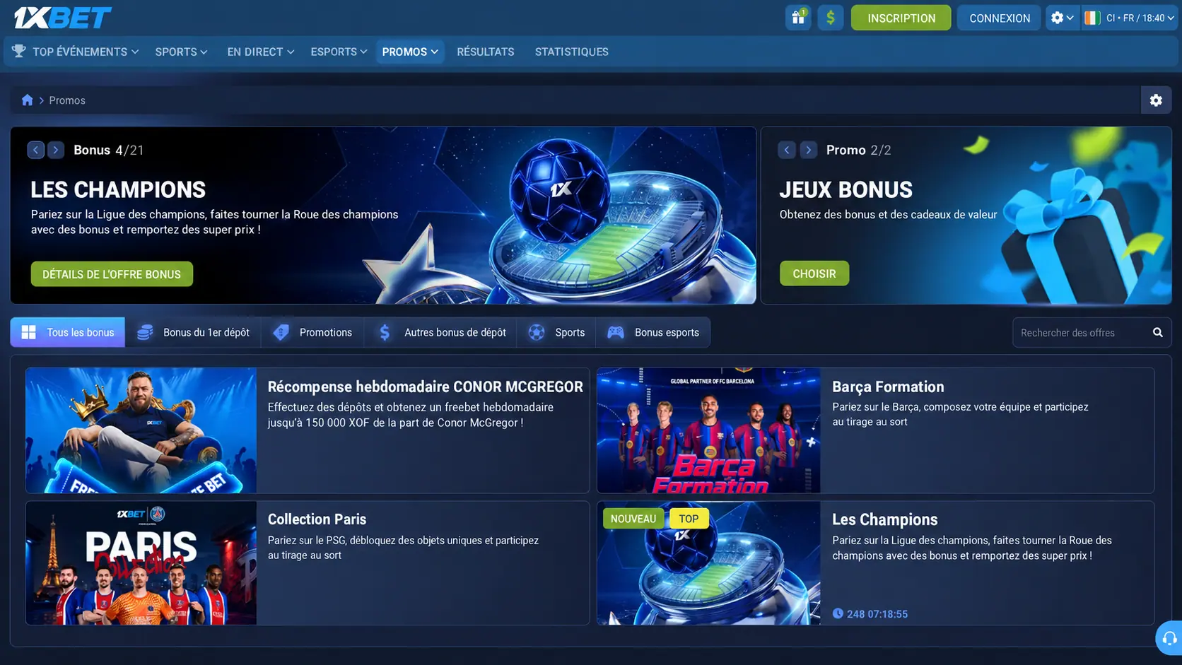 Bonus 1xBet Côte d’Ivoire : 200 % jusqu’à 169 000 XOF avec le code promo